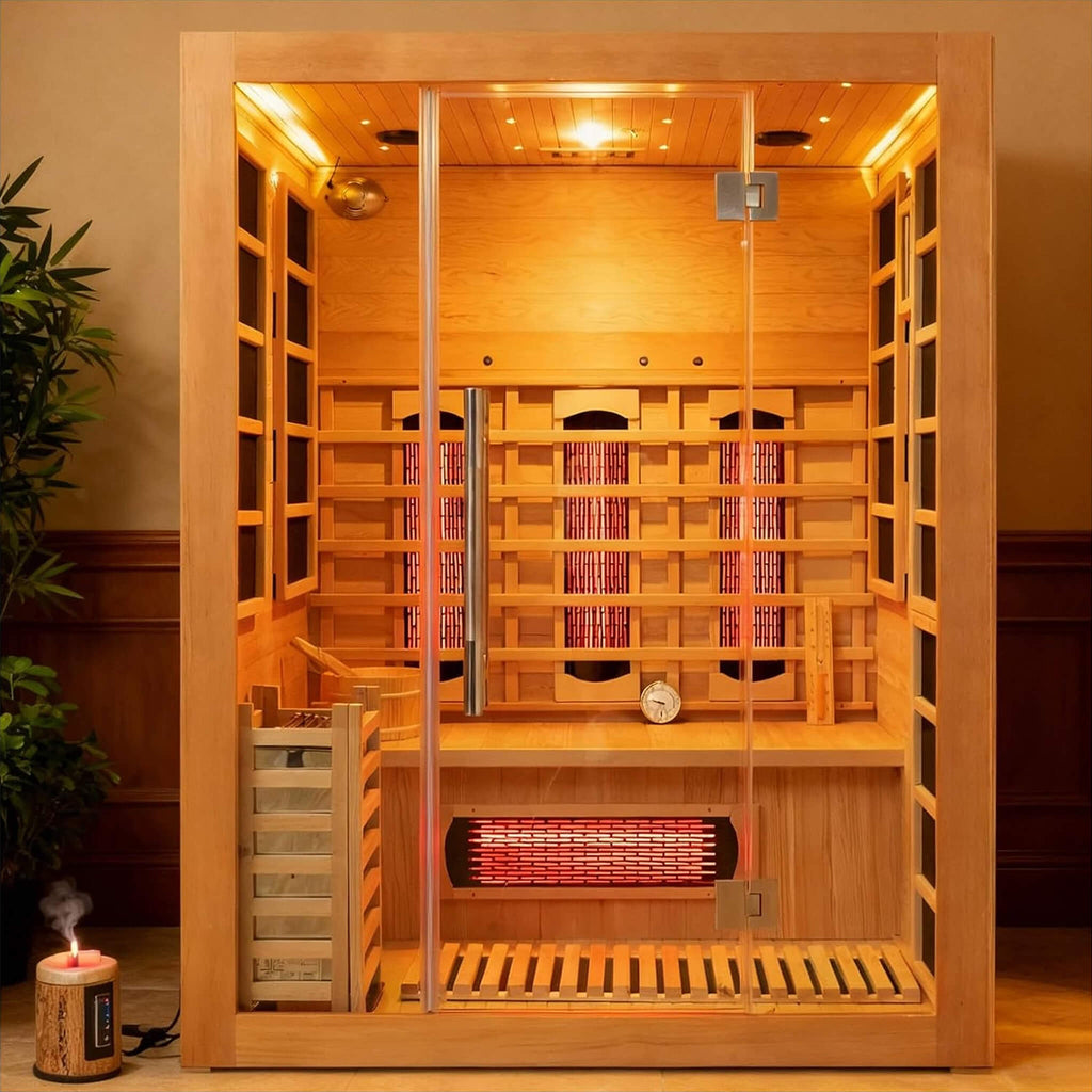 Rövia Aurora 3-Person Indoor Hybrid Sauna with Infrared & 4.5KW Steam Heater | Model SAK41592