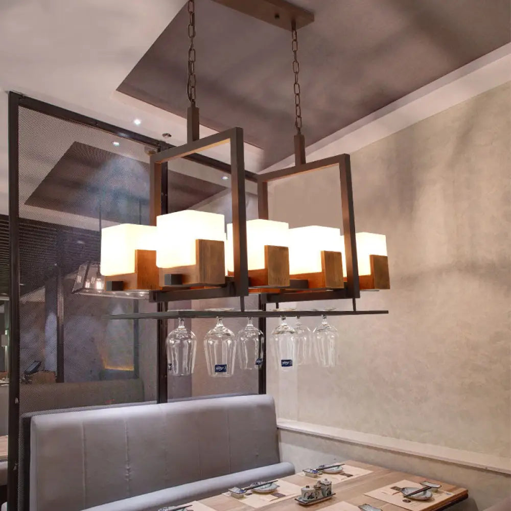DecorBites Rustic White Glass Square Island Pendant Light | 8-Light Bronze Ceiling Mount