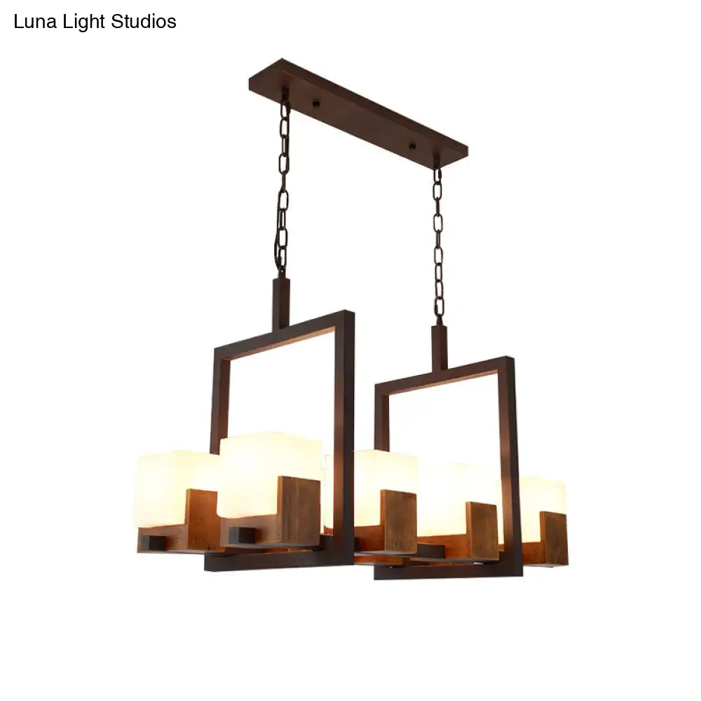 DecorBites Rustic White Glass Square Island Pendant Light | 8-Light Bronze Ceiling Mount | Available With or Without Wine Glasses